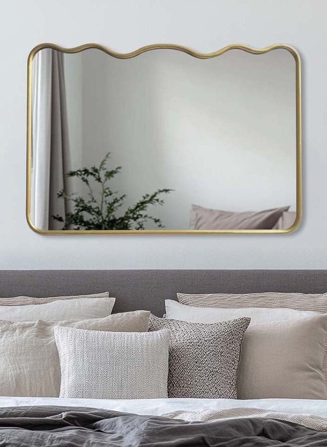 ميجو هوم مرآة حائط مستطيلة متموجة بإطار ذهبي، مرآة ديكورية لغرفة النوم وغرفة المعيشة والمدخل، 66×2×60 سم، لون ذهبي - Image 4